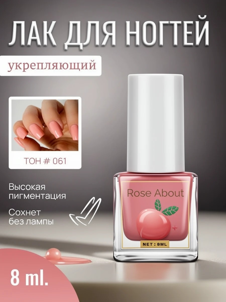Rose About лак для ногтей на водной основе 8 мл. тон # 061 бледно-розовый 5712