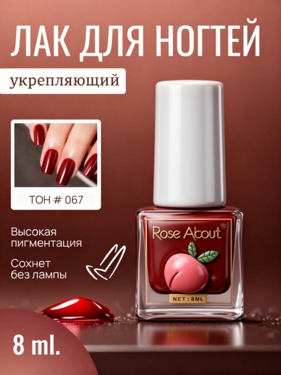 Rose About лак для ногтей на водной основе 8 мл. тон # 067 красно-коричневый 5715