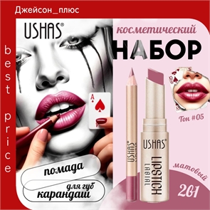 USHAS комплект устойчивая водонепроницаемая матовая помада и карандаш для губ, тон #05 5689